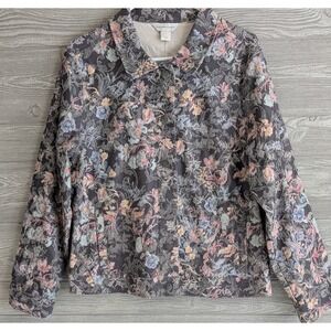 Christopher & Banks Floral Tapestry Jacket Womens Large NWT Charcoal Gray Multi